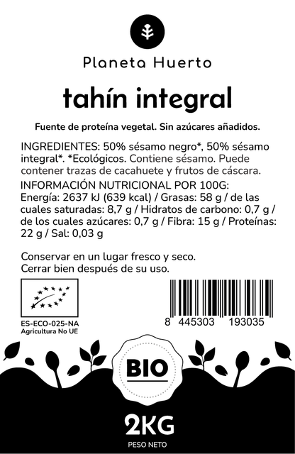 ECO Planeta Huerto tahini de sésamo inteiro 2kg