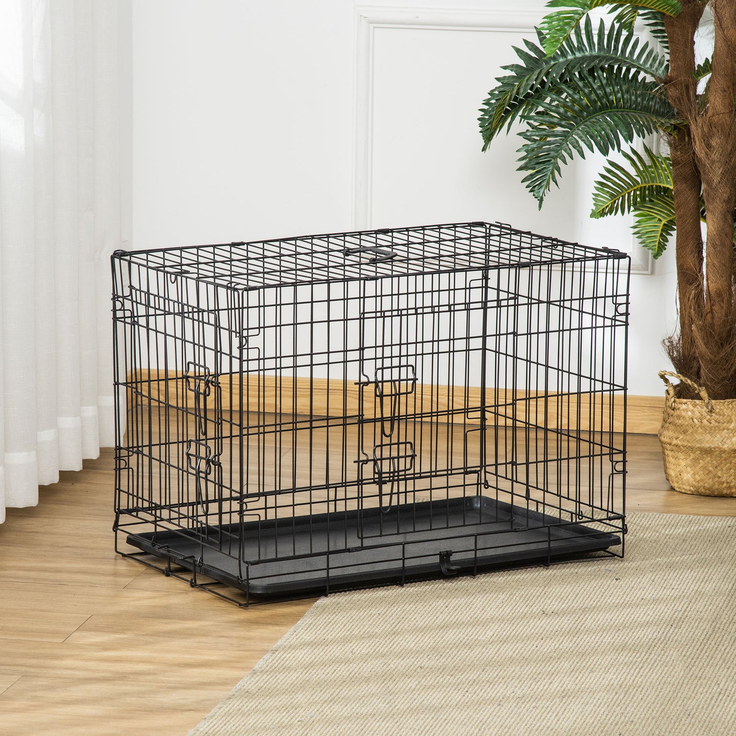 Pawhut Transportín De Perro De 2 Puertas Plegable Con Asa 75x48,5x53cm Negro_3
