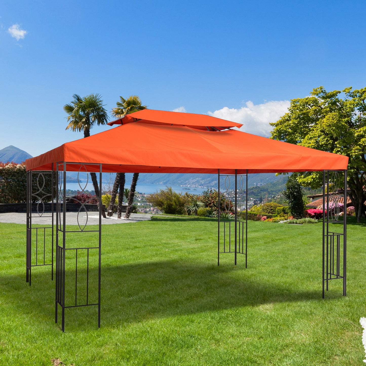 Outsunny Techo De Repuesto 4x3 M Para Cenador Jardín Exterior 2 Niveles Rojo_1