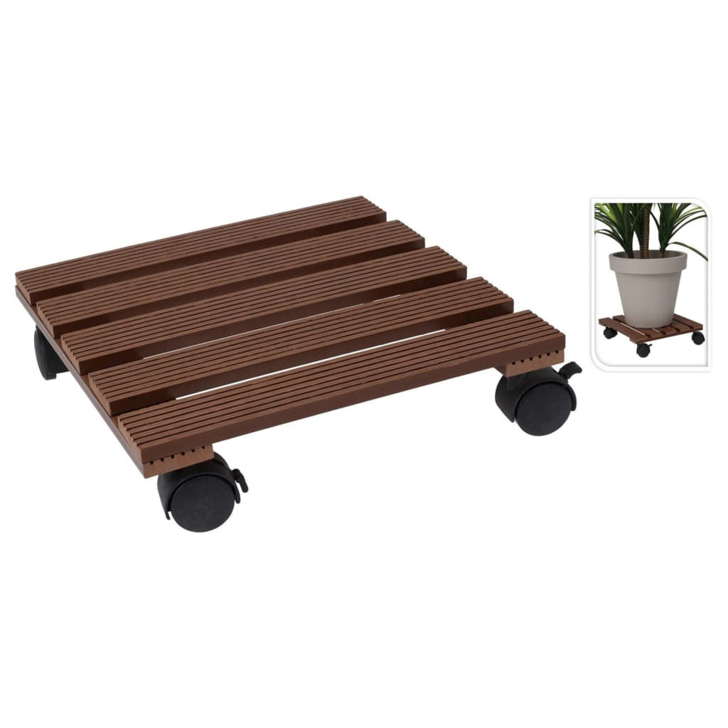 Progarden Soporte Con Ruedas Para Plantas Cuadrado Marrón 29x29 Cm_0