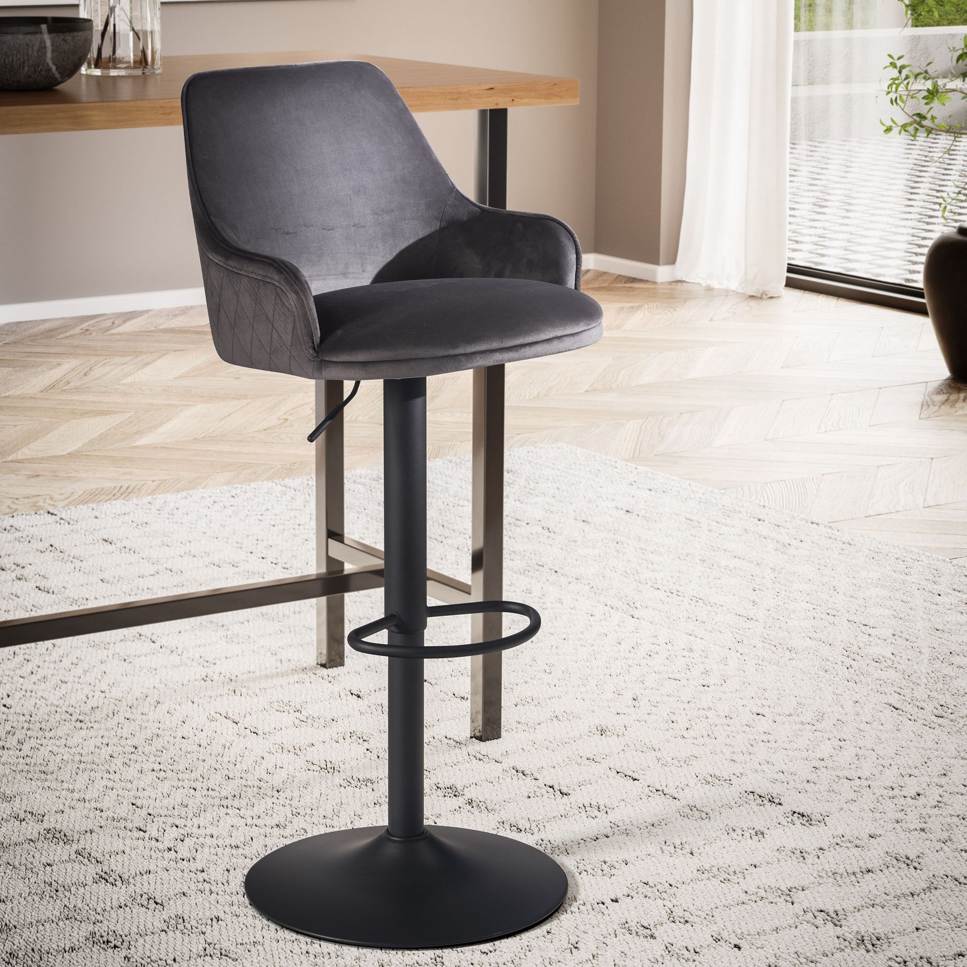 Taburete De Bar, Terciopelo Gris Con Respaldo 86 - 106 Cm_1