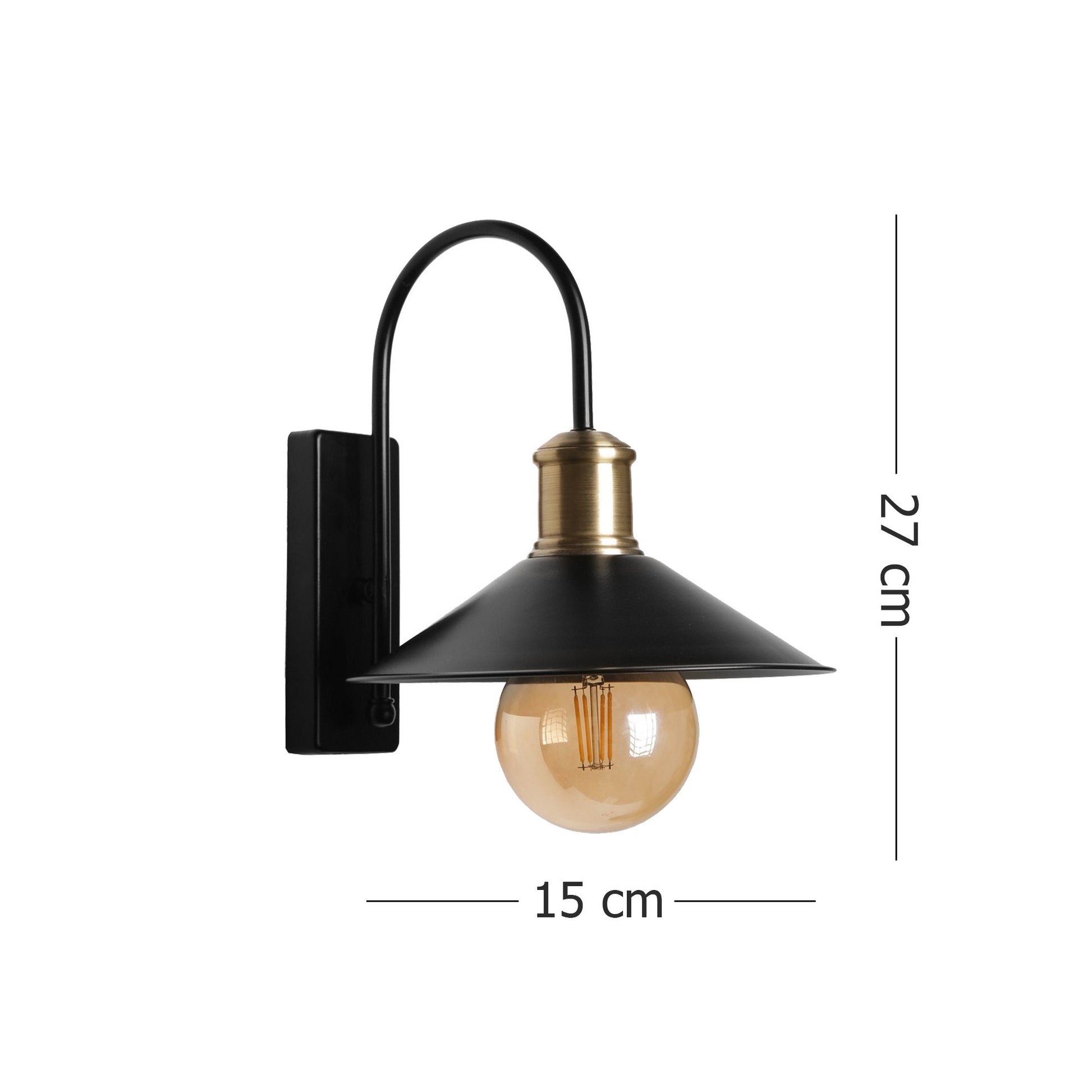 Aplique De Pared, Metal , Negro, 15x15x27, Casquillo E 27 Max 60 W
