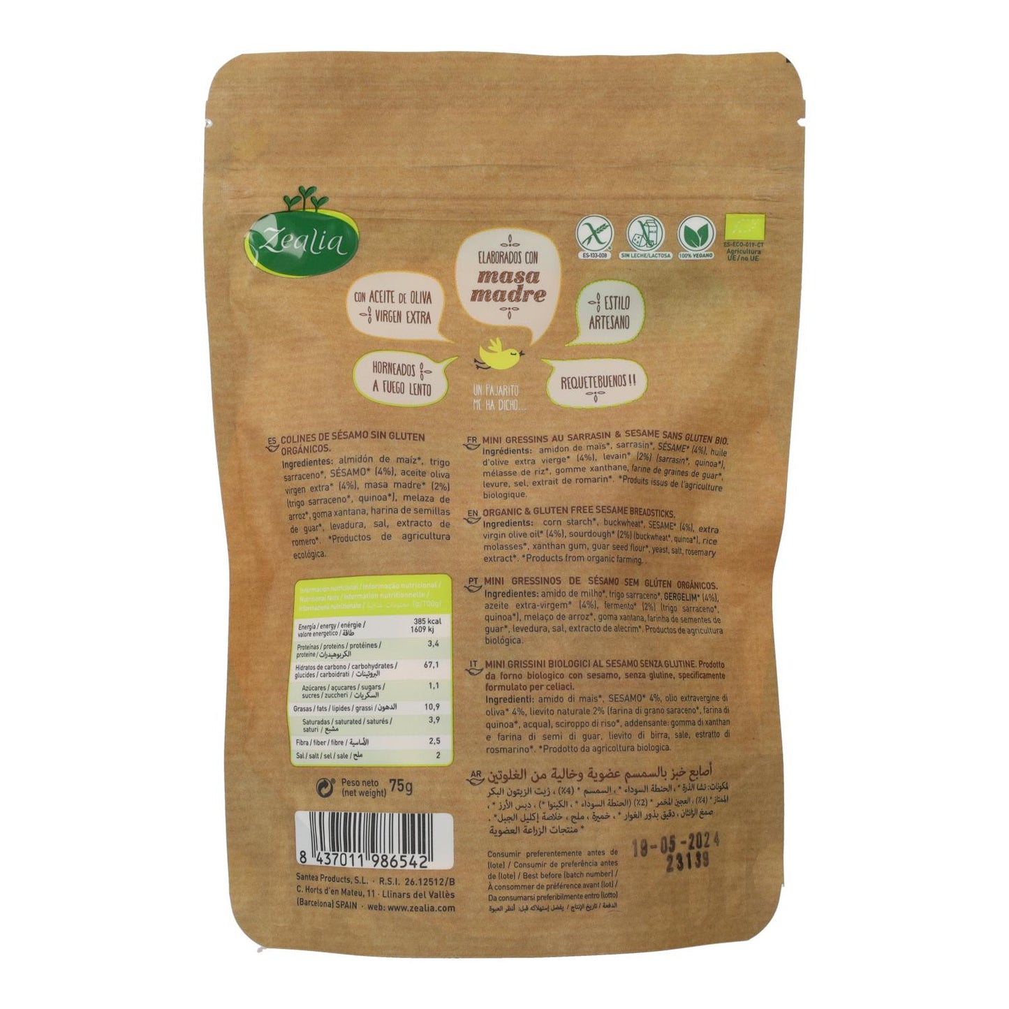 Mini Grissini Colines BIO Sésamo Sem Glúten Zealia 70 g