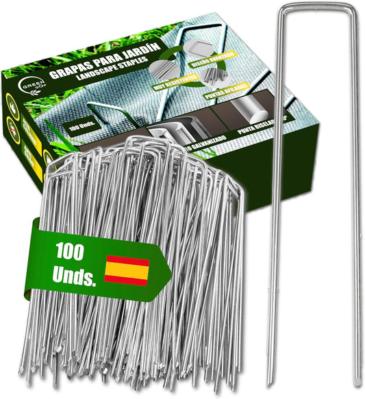 Greengof Grapas Para Malla Antihierba, Cesped Artificial Y Jardin, 100unds. Acero Galvanizado, 15x4cm, Ø3mm._0