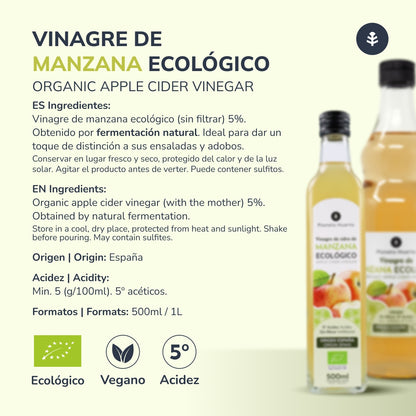 Vinagre de maçã cru biológico não filtrado com a mãe Planeta Huerto 1L