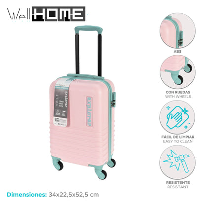 Well Home Maleta En Abs 4 Ruedas Color Rosa Y Menta 34x22x52,5cm_1