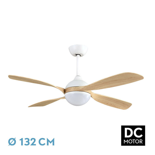 Ventilador Dc Livorno 30w 3250lm Blanco/haya 132d 4aspas 3000k,4500k,6000k, Remoto+ Temporizador+ Memoria_0