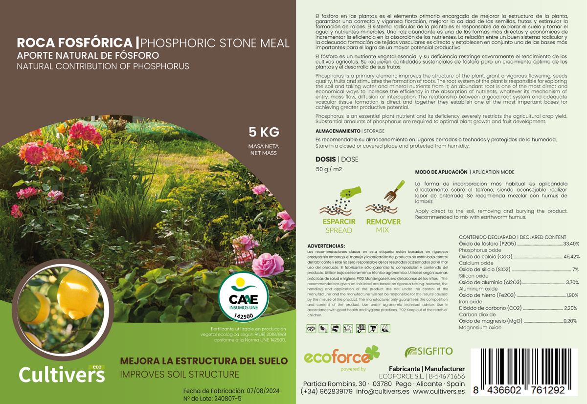 Cultivers Roca Fosfórica 1 Kg. Aporte Natural De Fósforo, Calcio Y Hierro. 100% Ecológico. Preparación De Terreno…_1