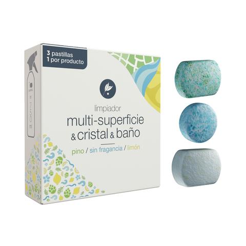 Pacote multiprodutos multi-superfícies e vidro e casa de banho Neletab 3 peças