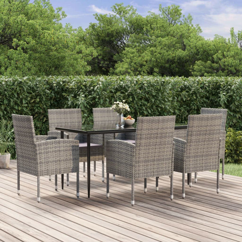 Vidaxl Set De Comedor Jardín 7 Pzas Cojines Ratán Sintético Antracita_1