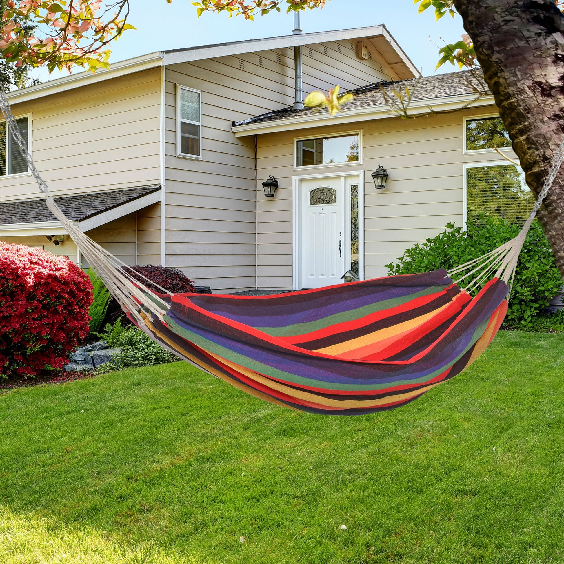 Outsunny Hamaca Doble De Algodón Portátil 290x150 Cm Carga 120 Kg Para Acampar_1