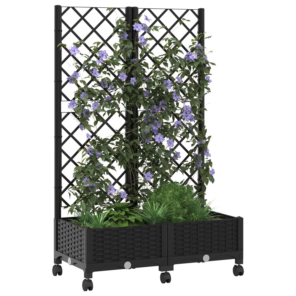 Jardinera Con Enrejado Y Ruedas Negro 80 X 40 X 131,5 Cm Pp_2