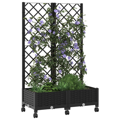 Jardinera Con Enrejado Y Ruedas Negro 80 X 40 X 131,5 Cm Pp_2