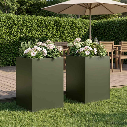 Macetero De Jardín 2 Uds. Verde Oliva 50 X 50 X 75 Cm_1
