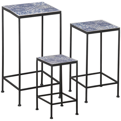 Outsunny Soportes Para Plantas Metal 3 Piezas Apilables Porta Macetas Decorativo_0