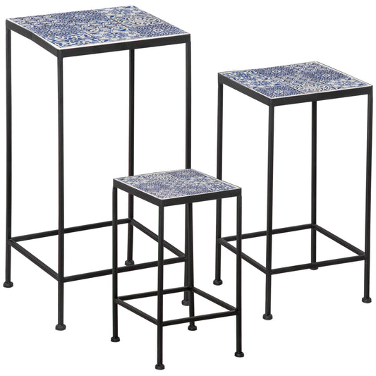 Outsunny Soportes Para Plantas Metal 3 Piezas Apilables Porta Macetas Decorativo_0