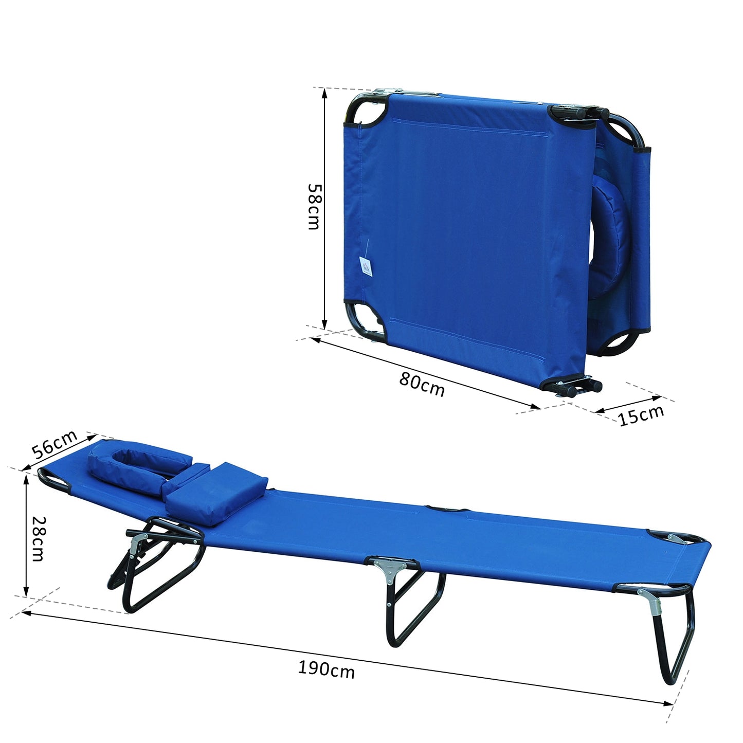 Outsunny Tumbona Plegable De Jardín Con Respaldo Ajustable Almohada Acero Azul_2