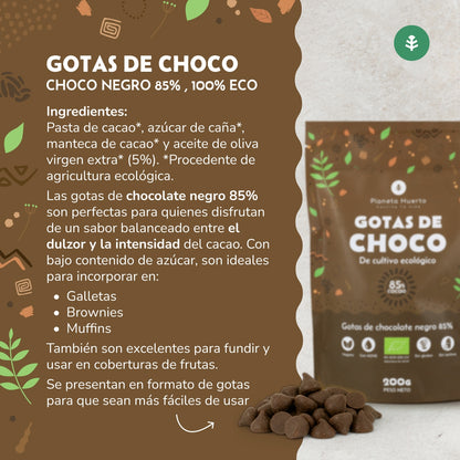 Pepitas de Chocolate 85% cacau ECO Planeta Huerto 200 g