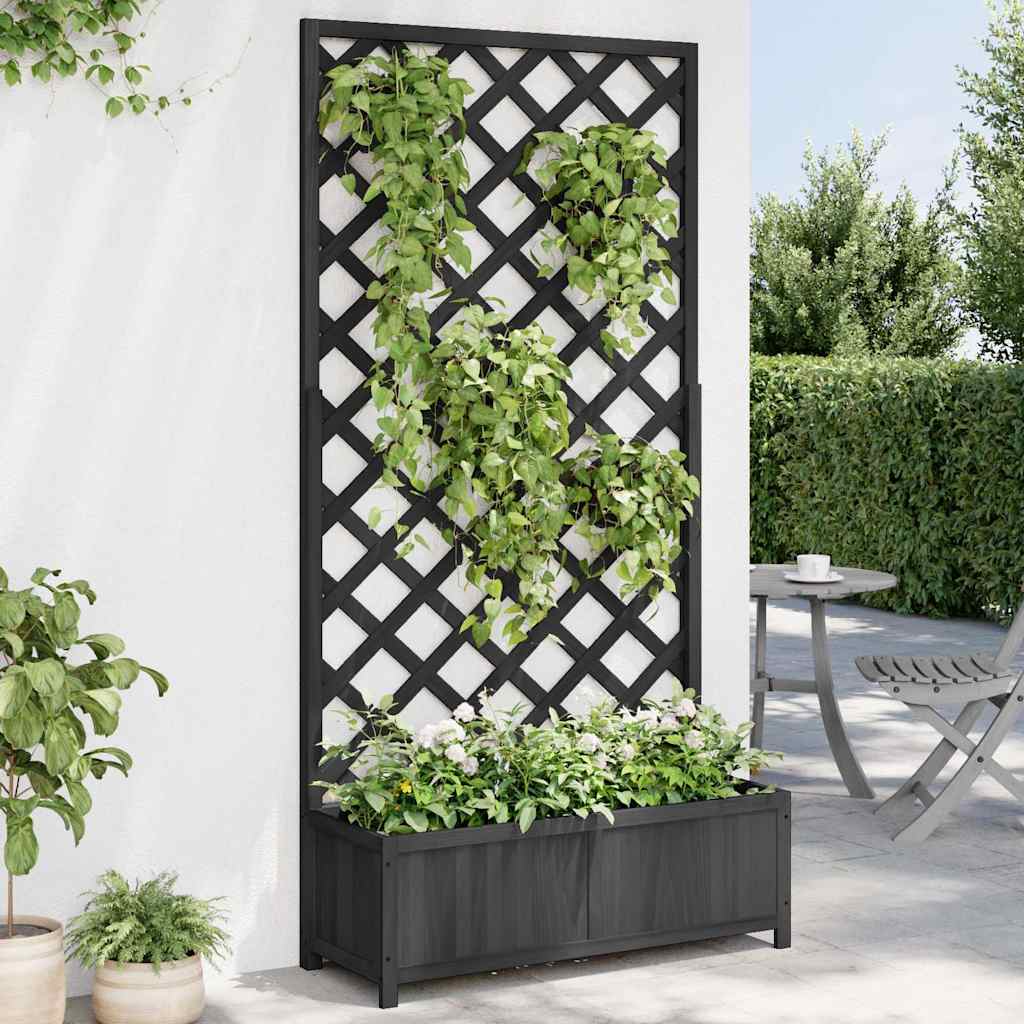 Jardinera Con Enrejado Negro 90x35x180 Cm Madera Maciza De Abeto_1