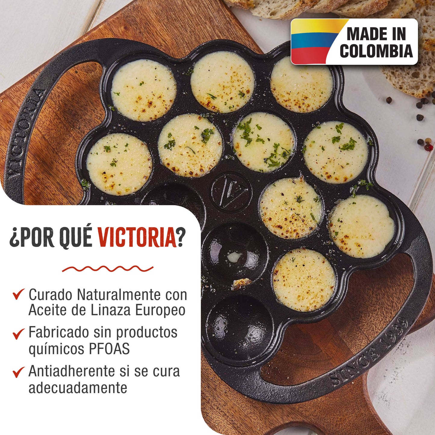 Victoria Sartén Hierro Fundido Curado Mini Pancakes, Poffertjes, Provoletera, Apta Inducción, Barbacoa, 36.225, Negro_1
