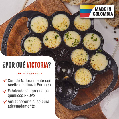 Victoria Sartén Hierro Fundido Curado Mini Pancakes, Poffertjes, Provoletera, Apta Inducción, Barbacoa, 36.225, Negro_1