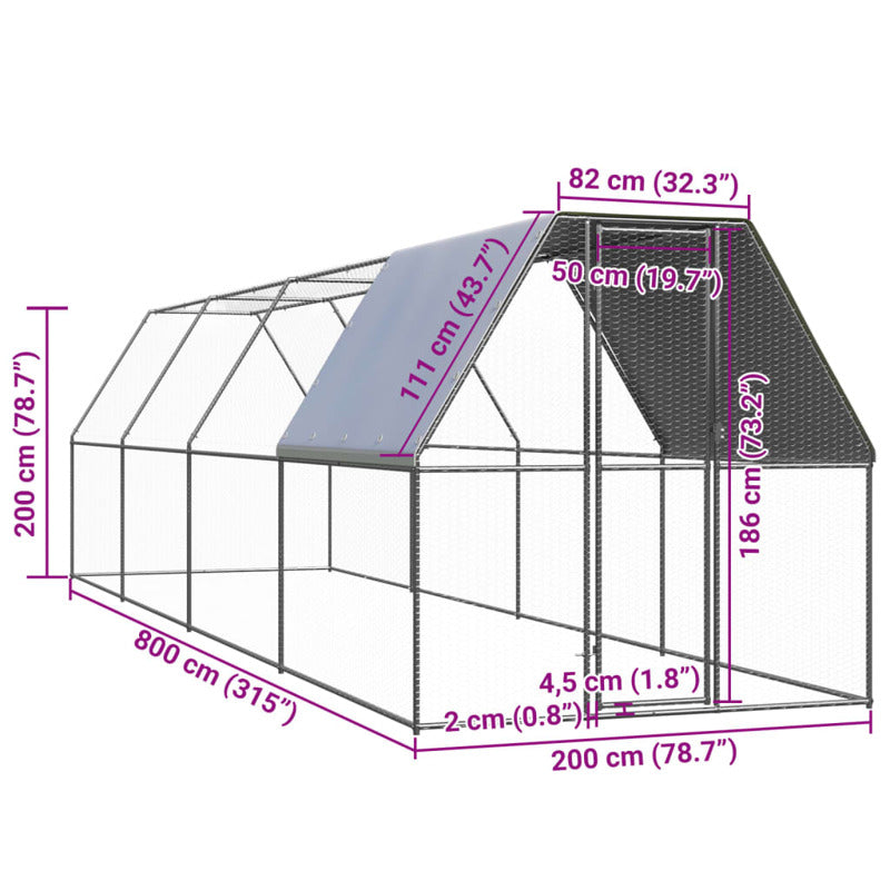 Vidaxl Jaula Gallinero De Acero Galvanizado 2x8x2 M_4