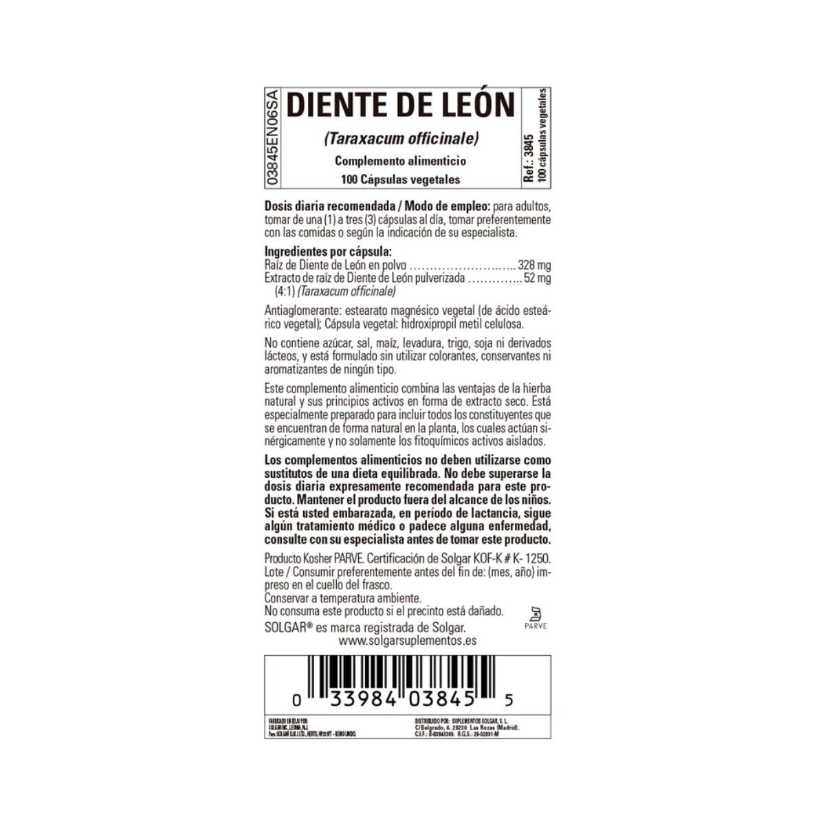 Dente-de-leão, 100 cápsulas de 520mg