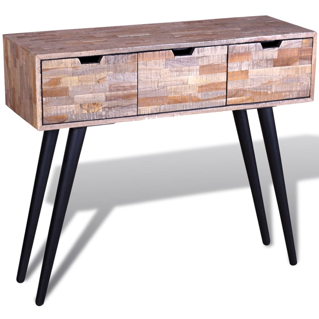 Mesa Consola Con 3 Cajones De Madera De Teca Reciclada_3