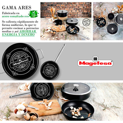 Batería Cocina Inducción 9 Piezas, Antiadherente Libre Pfoa Exterior Negro Mate Retro Vintage Magefesa Ares, Negro_5