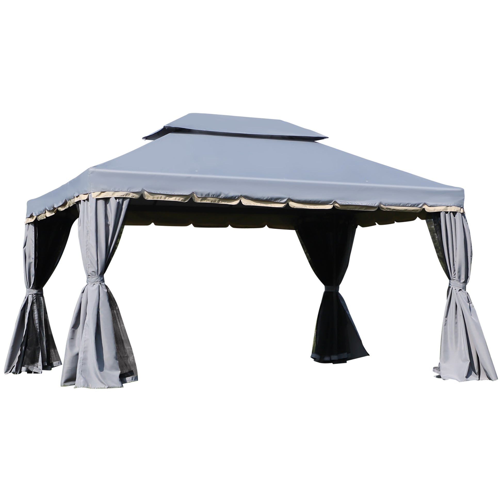 Outsunny Cenador De Jardín 4x3 M Con Doble Techo 4 Cortinas 4 Mosquiteras Gris_0