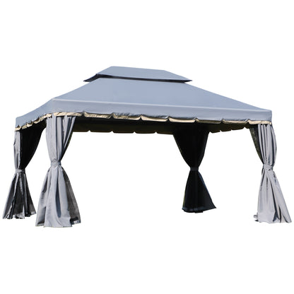 Outsunny Cenador De Jardín 4x3 M Con Doble Techo 4 Cortinas 4 Mosquiteras Gris_0