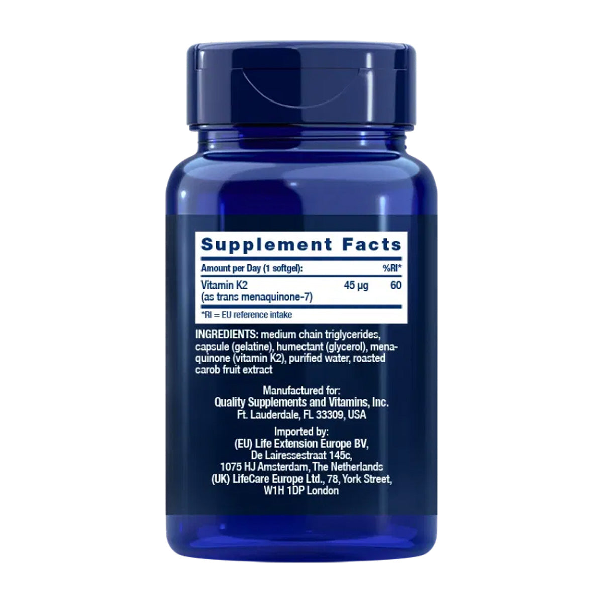 Vitamina K2 (MK-7) de baixa dosagem 45 mcg, Life Extension 90 esferas