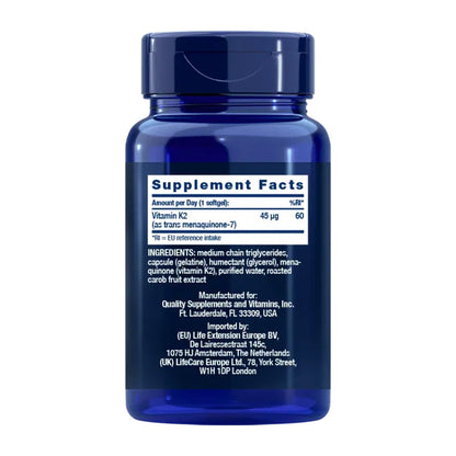 Vitamina K2 (MK-7) de baixa dosagem 45 mcg, Life Extension 90 esferas