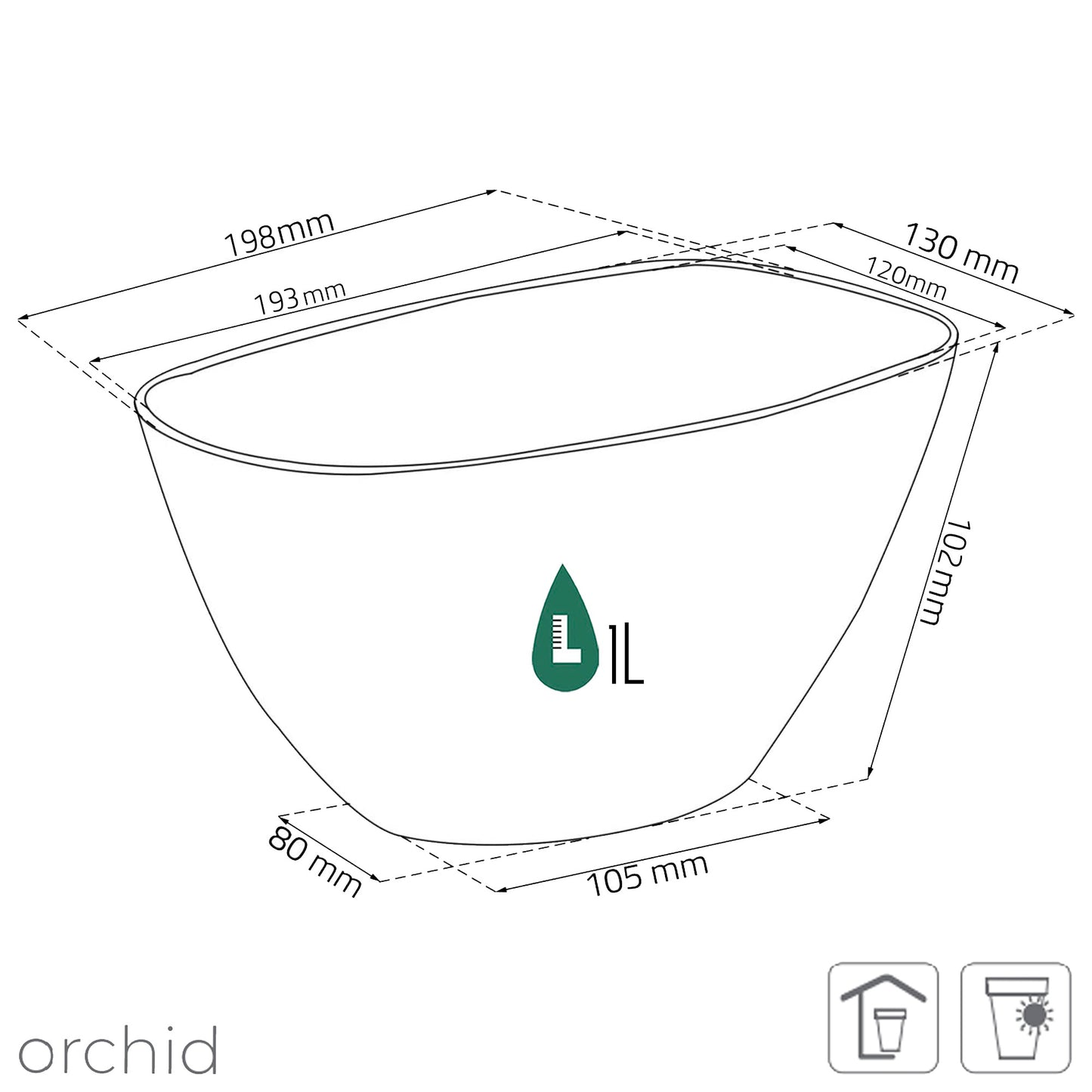 Maceta Coubi Orchid 1l., Dimensiones (mm) 198x130x102, Color Blanco