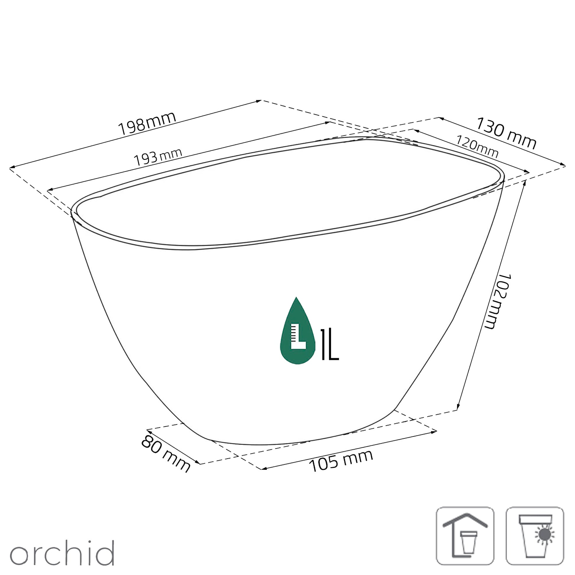 Maceta Coubi Orchid 1l., Dimensiones (mm) 198x130x102, Color Transparente