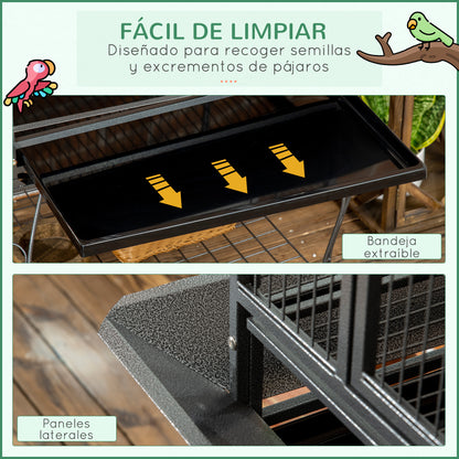 Pawhut Jaula De Pájaros Con 2 Puertas Perchas Bandeja Ruedas 80x76,5x168 Cm_5