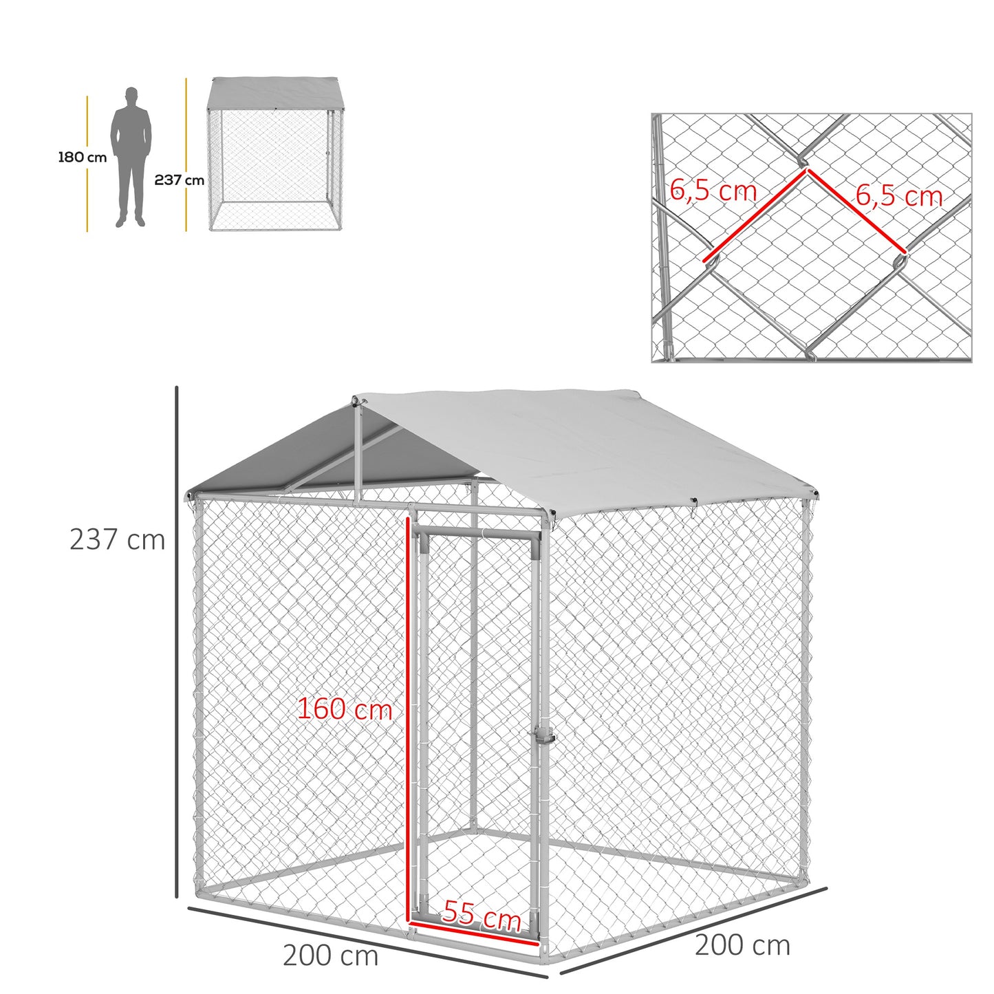 Pawhut Perrera De Acero Con Toldo Impermeable Y Anti-uv 200x200x237 Cm Plata_2