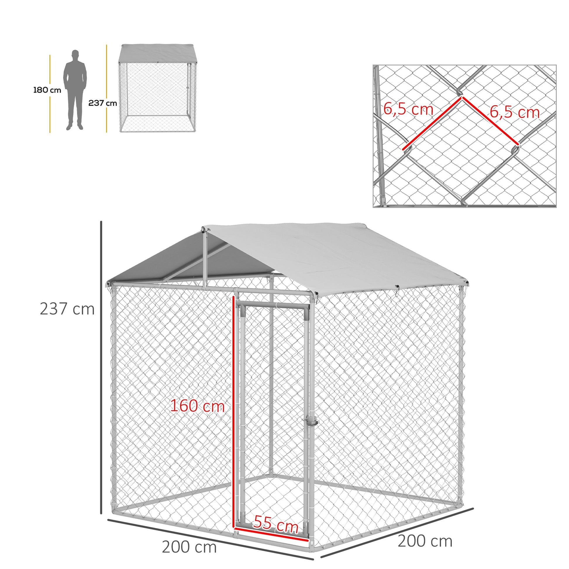 Pawhut Perrera De Acero Con Toldo Impermeable Y Anti-uv 200x200x237 Cm Plata_2