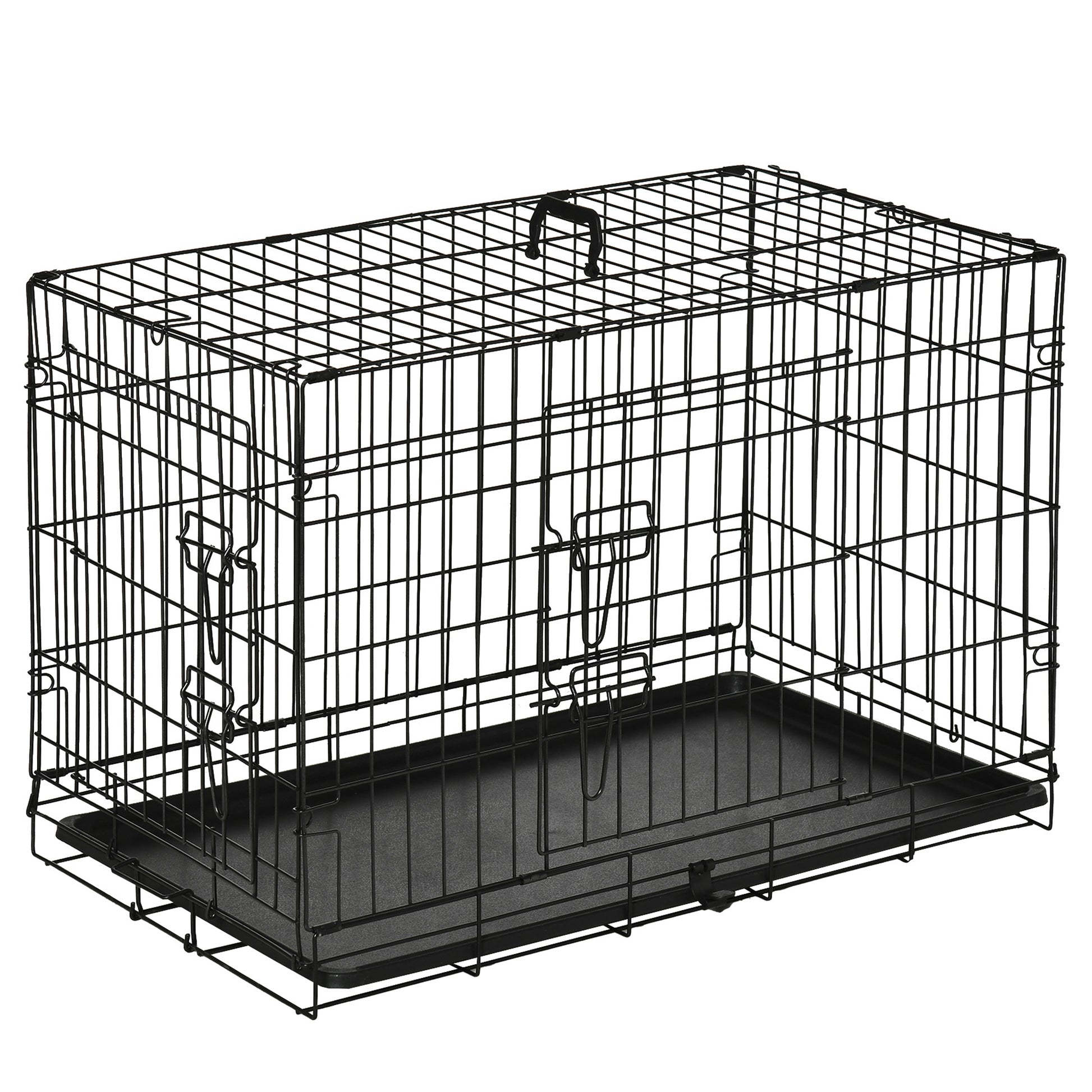 Pawhut Transportín De Perro De 2 Puertas Plegable Con Asa 75x48,5x53cm Negro_0
