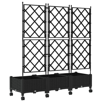 Jardinera Con Enrejado Y Ruedas 3 Uds. Negro Pp_3