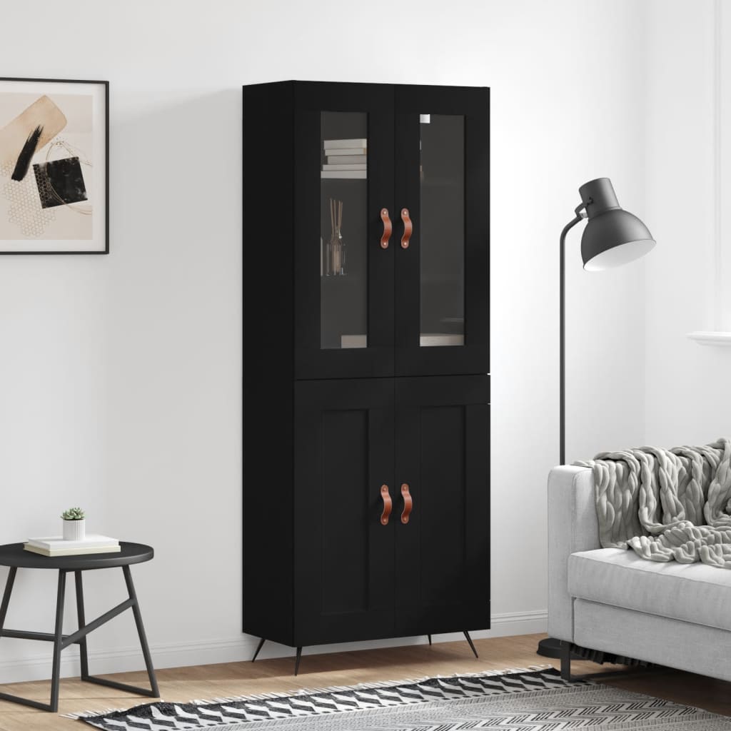 Aparador Alto Madera Contrachapada Negro 69,5x34x180 Cm_0