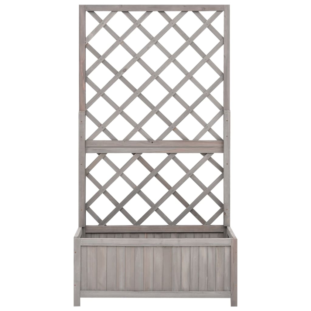 Jardinera Con Enrejado Gris 70x30x135 Cm Madera Maciza De Abeto_0