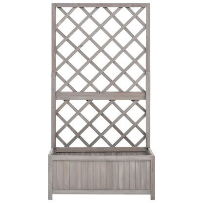 Jardinera Con Enrejado Gris 70x30x135 Cm Madera Maciza De Abeto_0