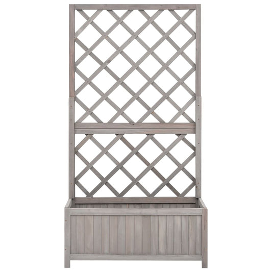Jardinera Con Enrejado Gris 70x30x135 Cm Madera Maciza De Abeto_0