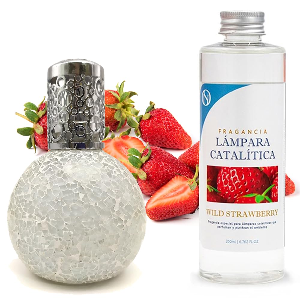Lámpara Catalítica Mosaico Blanco + Fragancia Wild Strawberry 200 Ml - Elimina Malos Olores, Impurezas Y Perfuma_0