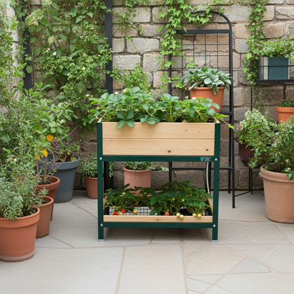 MI HUERTO URBAN Jardinera Elevada Madera con Bandeja Recoge Aguas | Estructura Metálica | Verde | 90x40x90cm_5