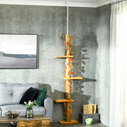 Pawhut Árbol Para Gatos De Suelo A Techo De 202-242 Cm Con 3 Plataformas Naranja_1