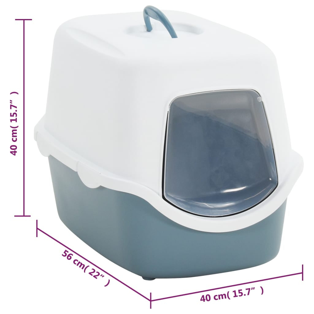 Vidaxl Bandeja De Arena Para Gatos Con Tapa Pp Blanco Azul 56x40x40 Cm_2