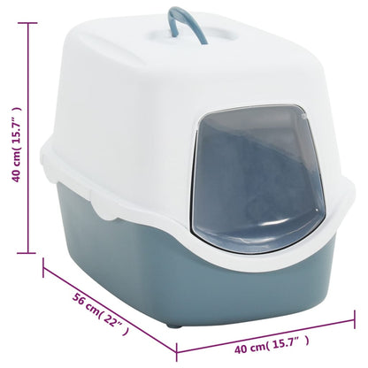Vidaxl Bandeja De Arena Para Gatos Con Tapa Pp Blanco Azul 56x40x40 Cm_2