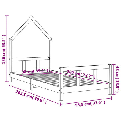 Vidaxl Estructura De Cama Para Niños Madera De Pino Blanco 90x200 Cm_2